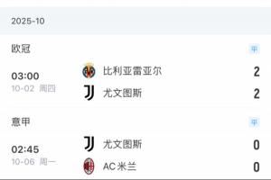 真就不输当赢？尤文遭遇赛季5连平，超过上赛季最长4连平的纪录图片